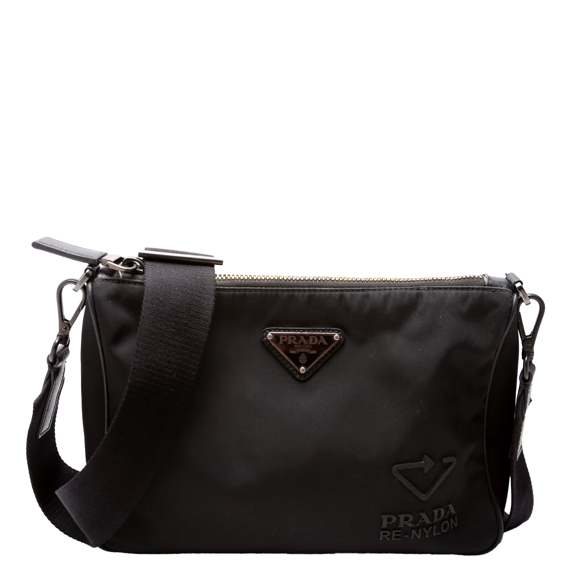 Prada Re-Nylon Small Zip Messenger Black Bag