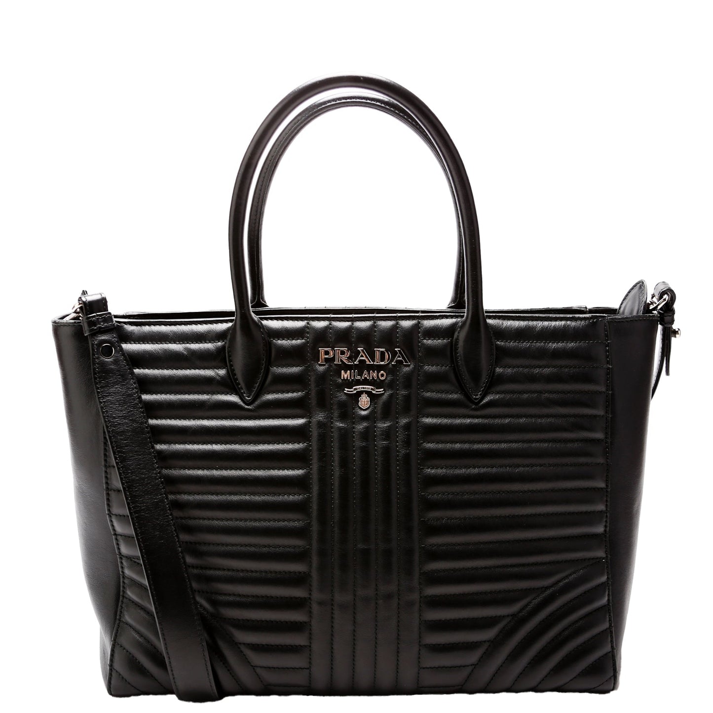 Prada Quilted Calfskin Diagramme Tote Black Bag