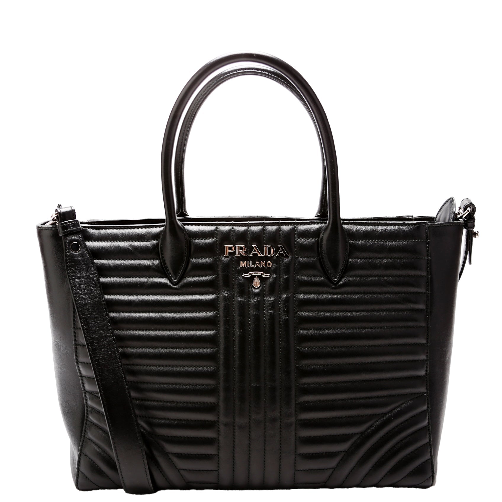 Prada Quilted Calfskin Diagramme Tote Black Bag