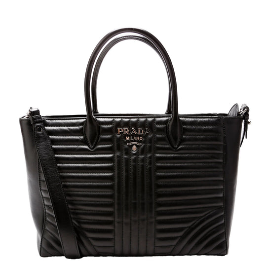 Prada Quilted Calfskin Diagramme Tote Black Bag