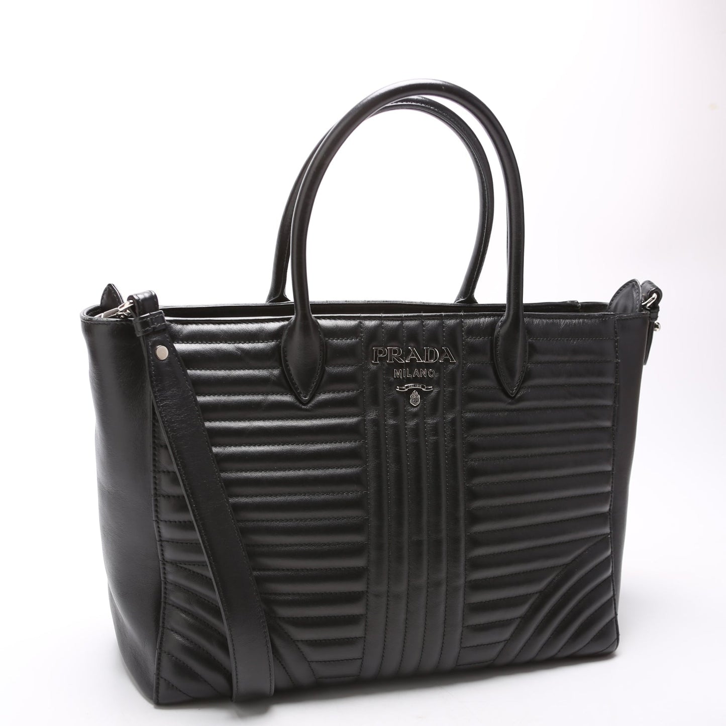 Prada Quilted Calfskin Diagramme Tote Black Bag