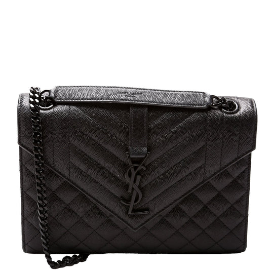 Saint Laurent Envelope Medium Grain De Triquilt 600185 Black Bag