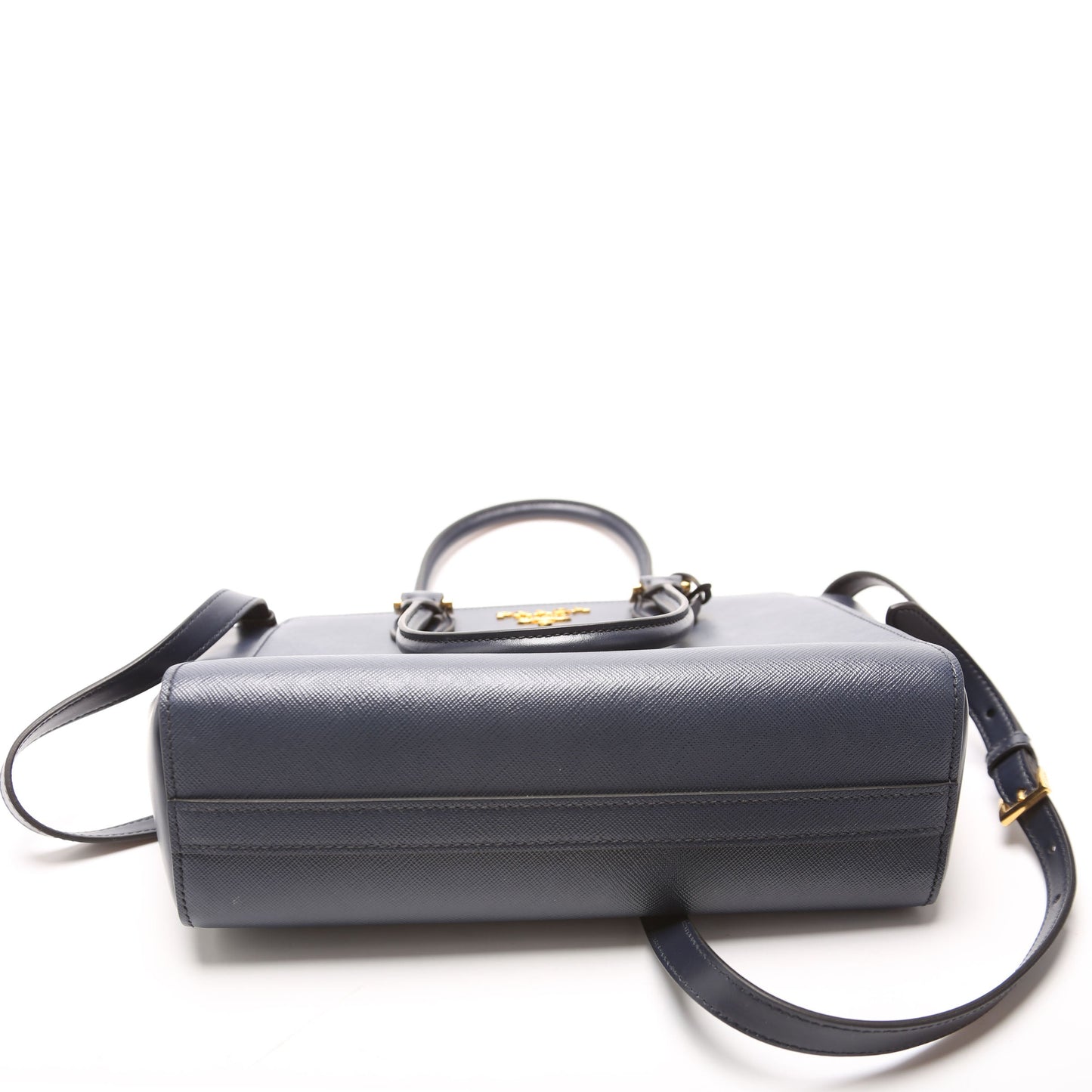 Prada Saffiano/Calfskin Top Handle Navy Bag