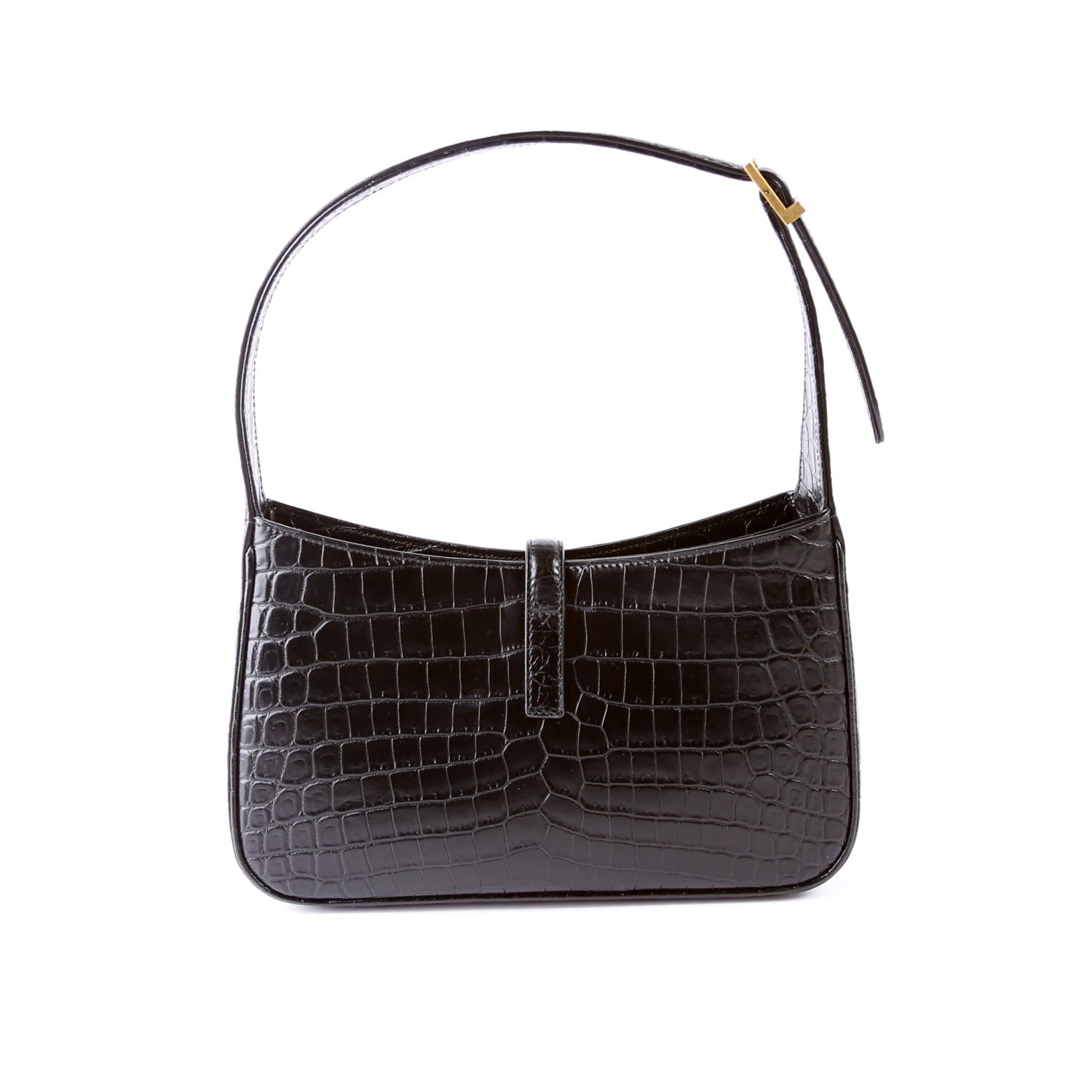 Saint Laurent 657228 Le 5 A 7 Hobo Croc Embossed Black Bag