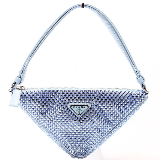 Prada Crystal Satin Triangle Pouch Blue Bag