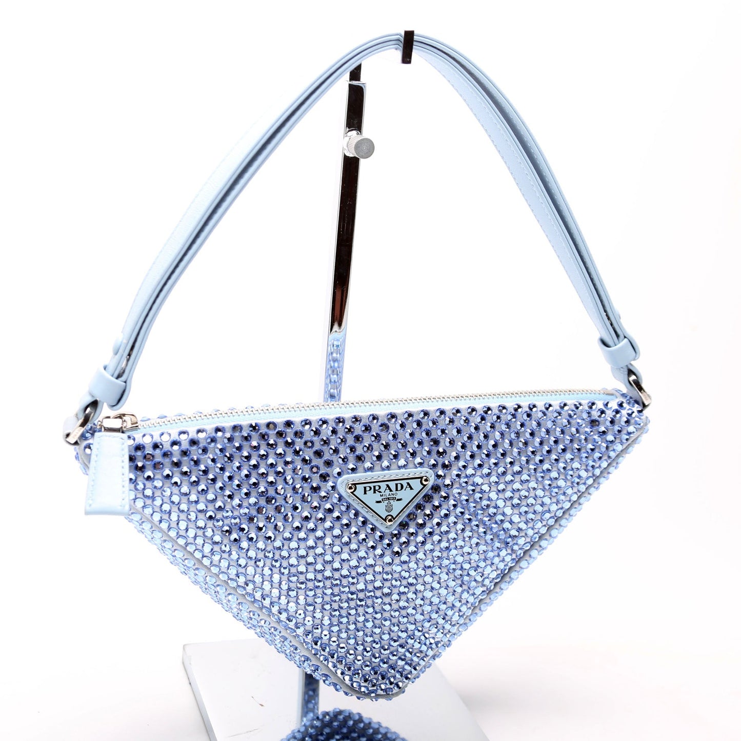Prada Crystal Satin Triangle Pouch Blue Bag
