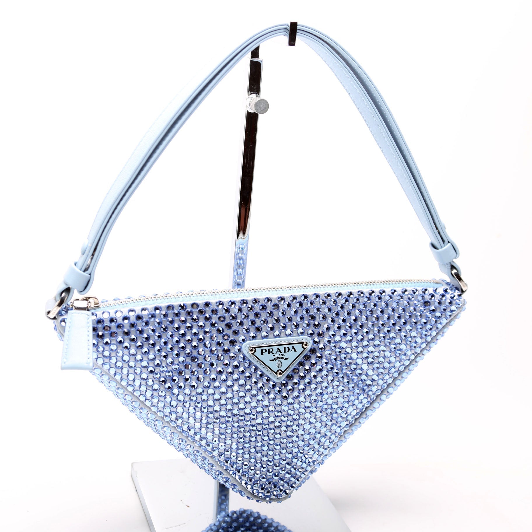 Prada Crystal Satin Triangle Pouch Blue Bag
