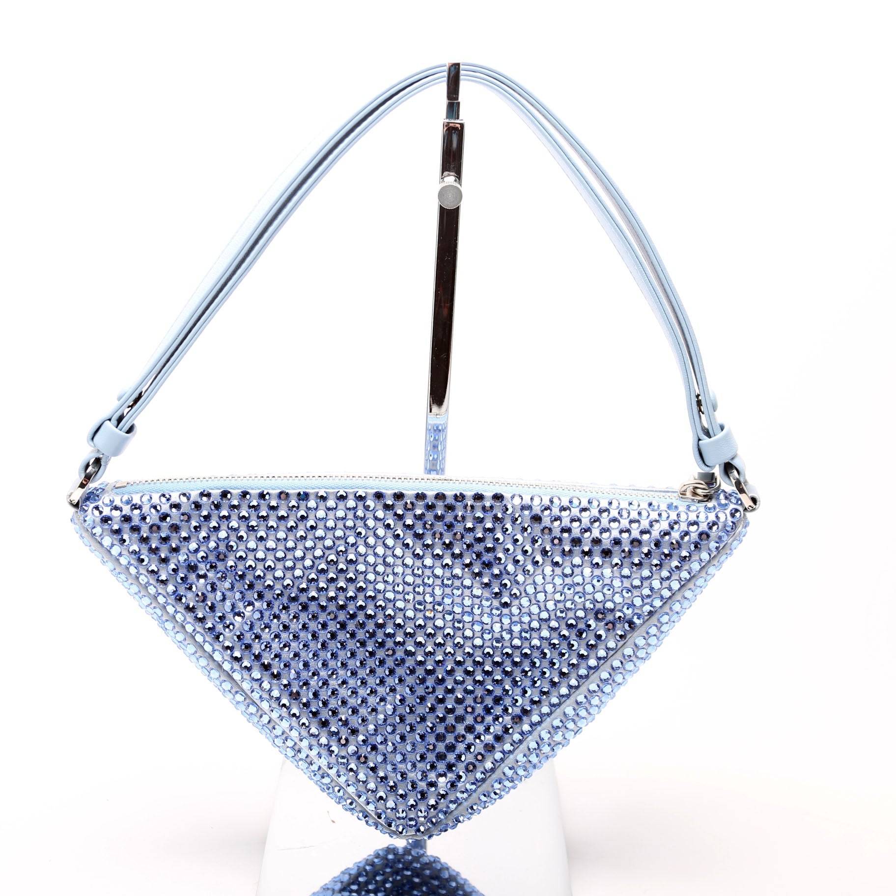 Prada Crystal Satin Triangle Pouch Blue Bag