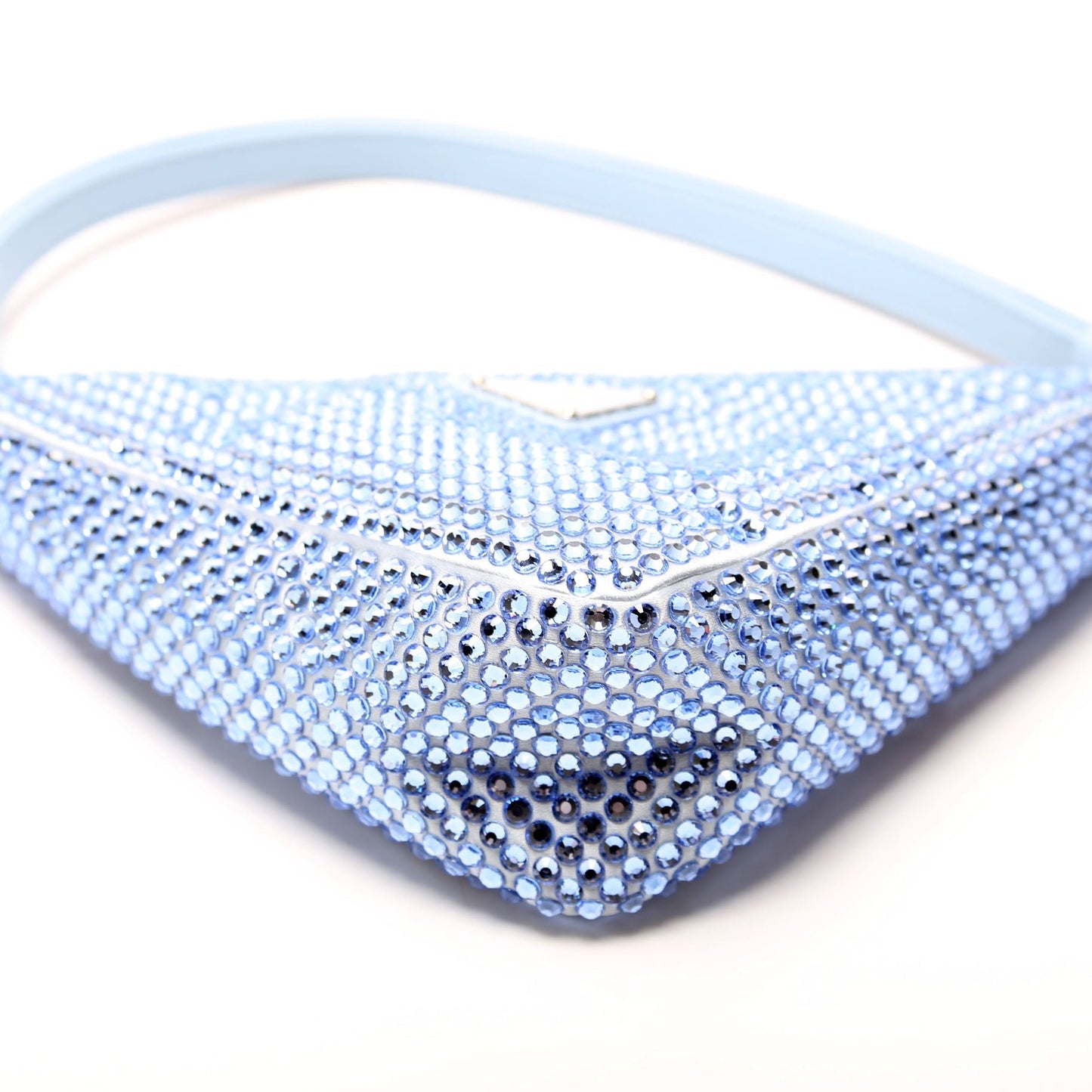 Prada Crystal Satin Triangle Pouch Blue Bag