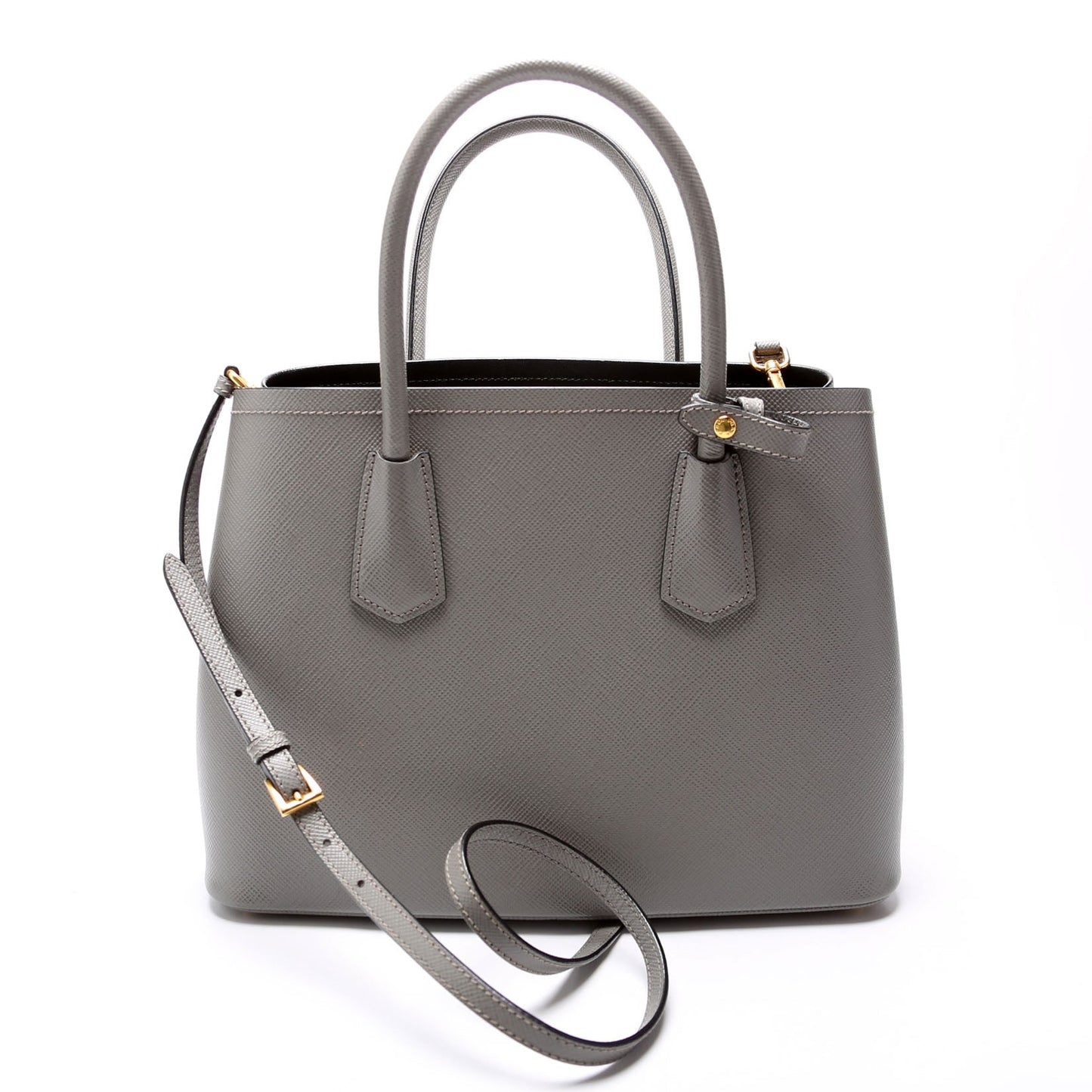 Prada Saffiano Cuir Double Medium Grey Bag