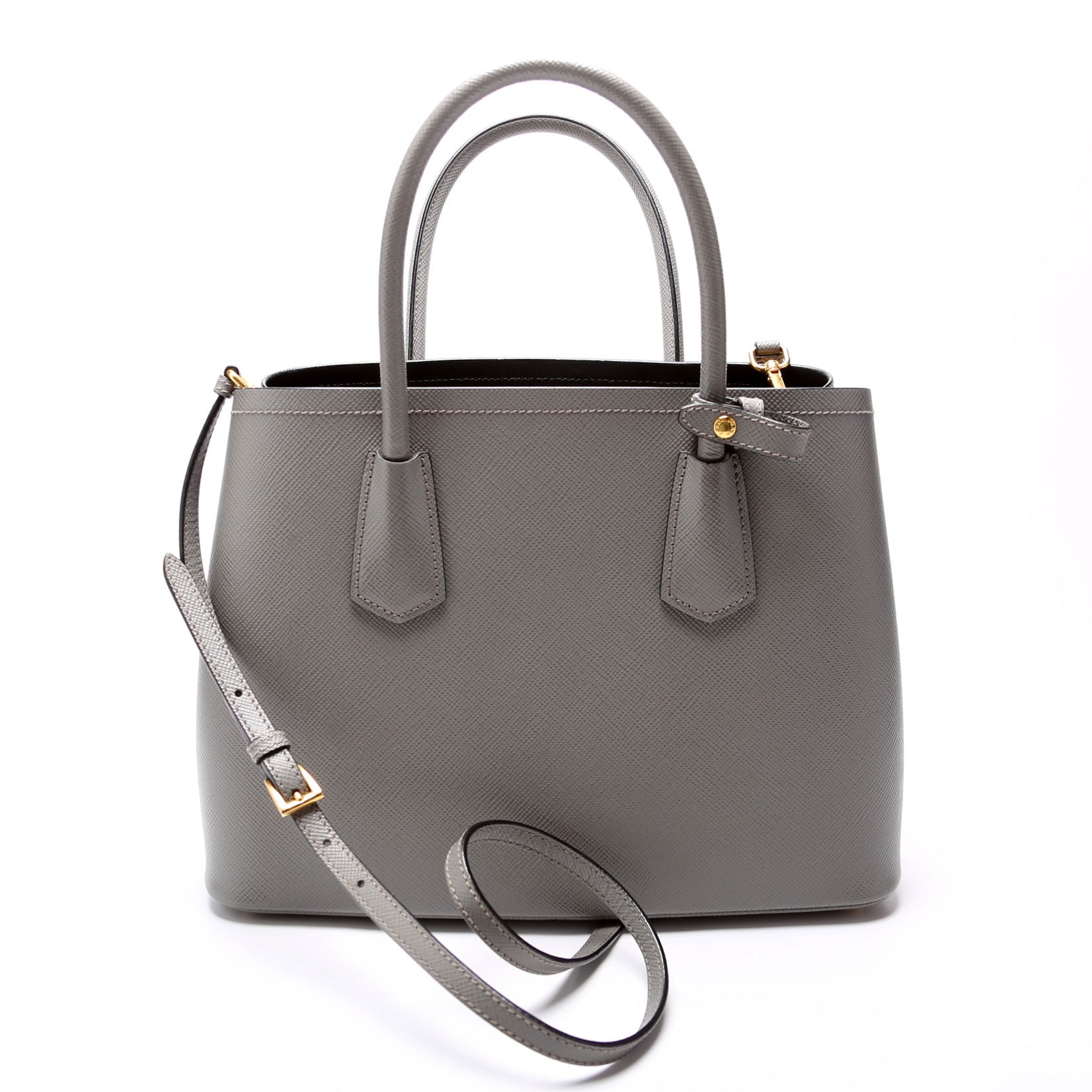 Prada Saffiano Cuir Double Medium Grey Bag