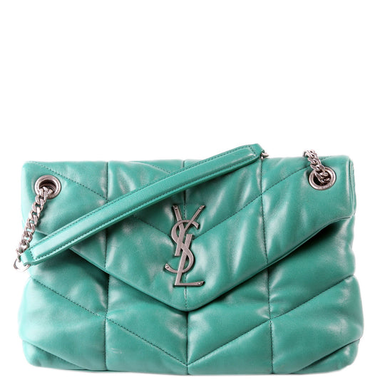 Saint Laurent Puffer Quilted Small Lambskin 577476 Green Bag