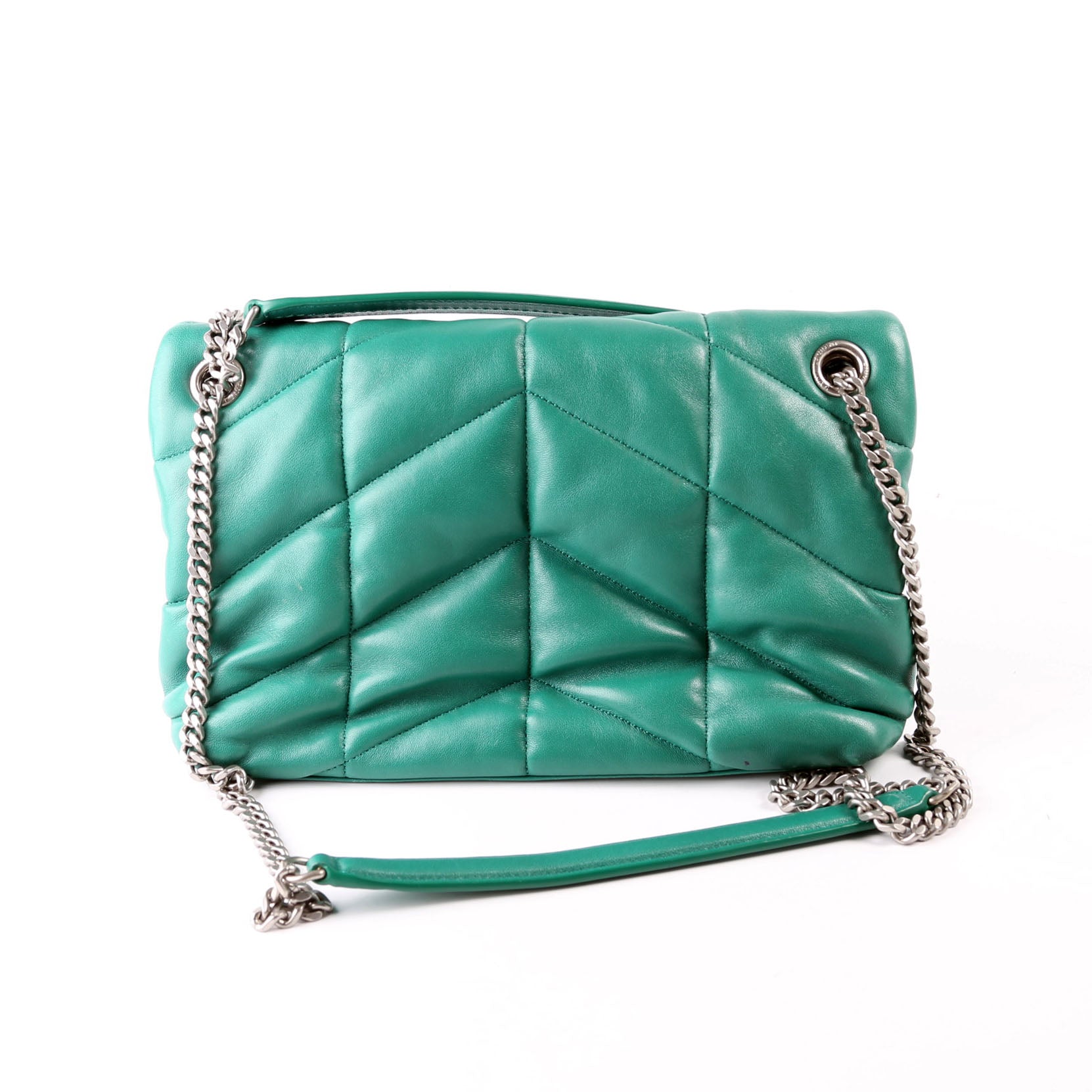 Saint Laurent Puffer Quilted Small Lambskin 577476 Green Bag