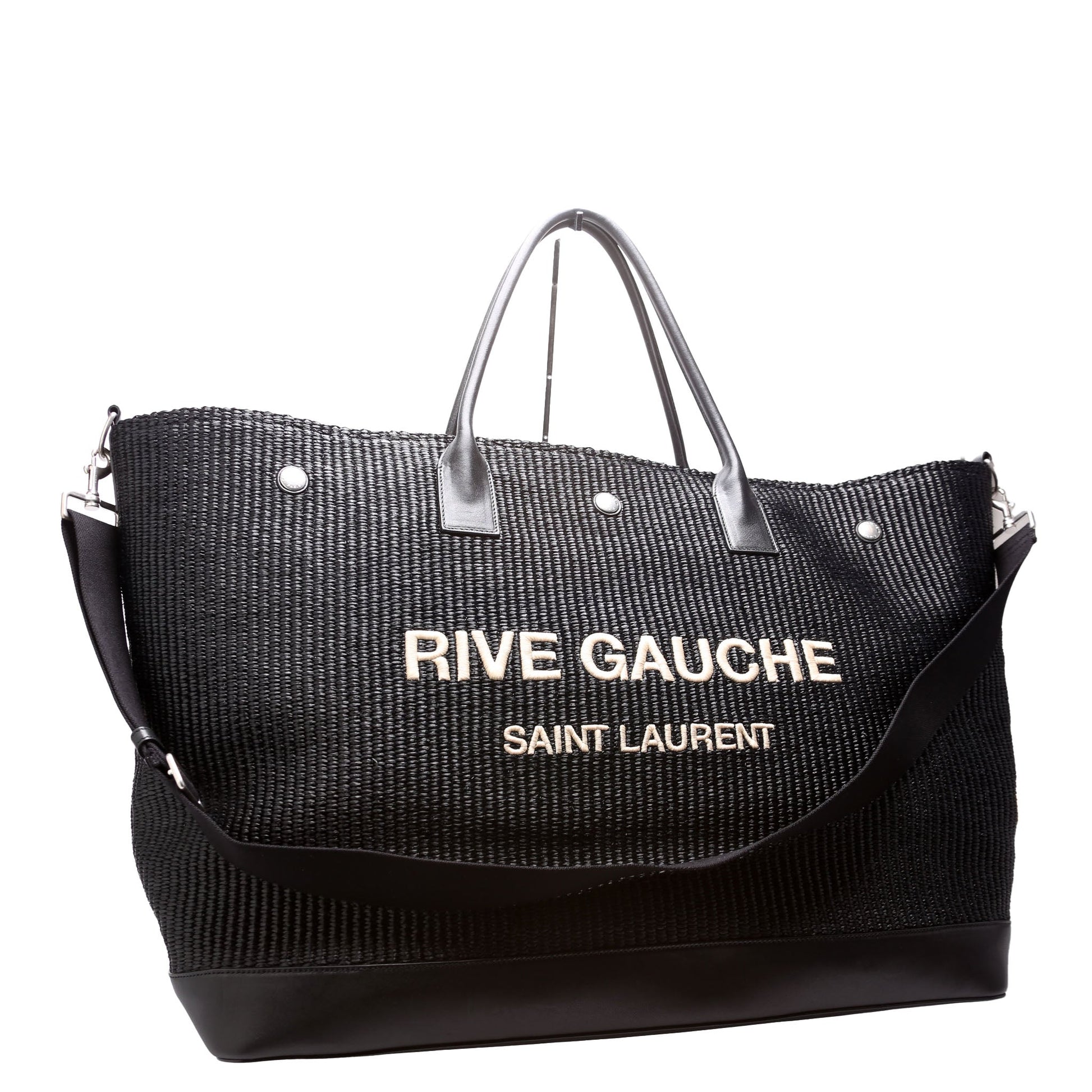 Saint Laurent Rive Gauche Raffia Calfskin Maxi Tote 718554 Black Bag