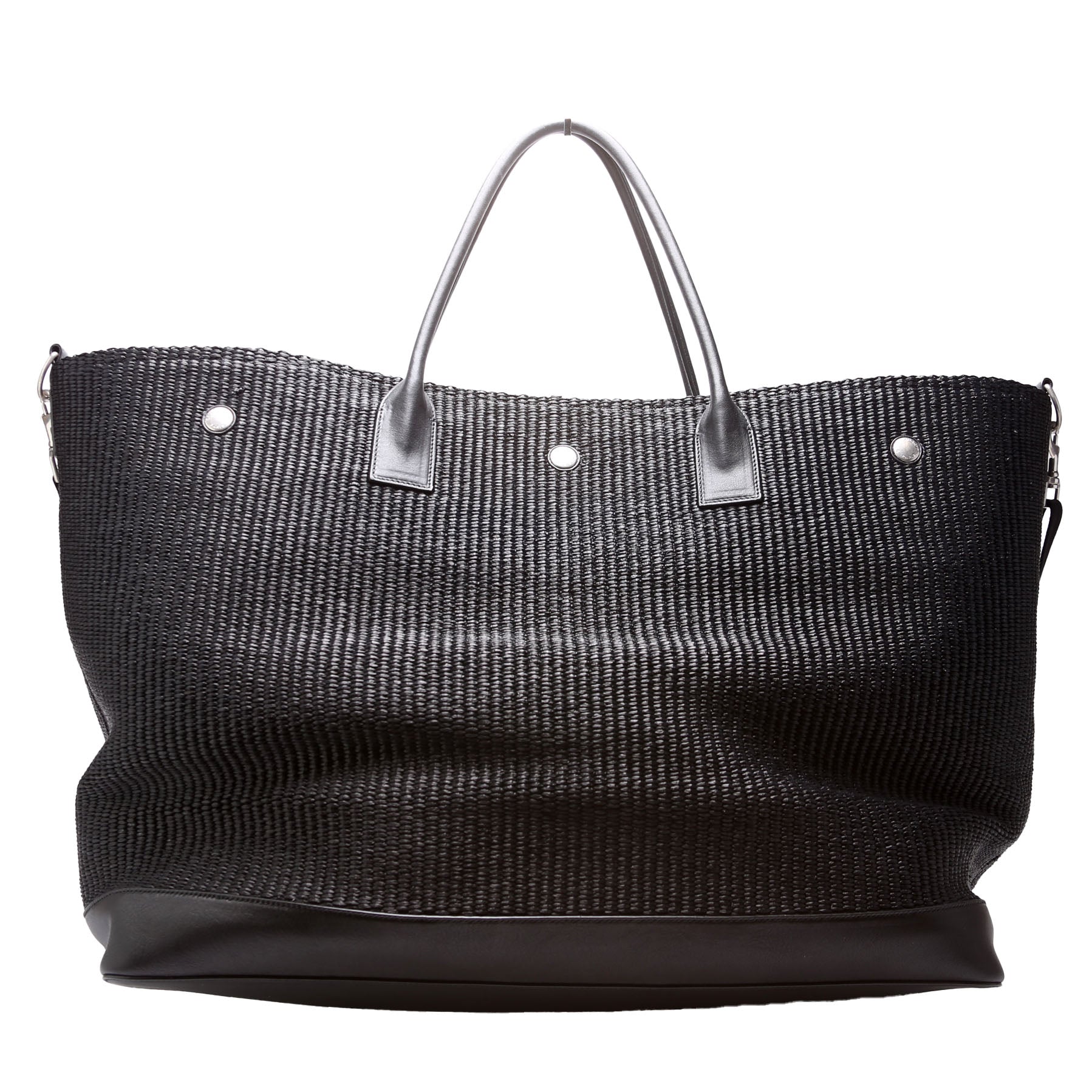 Saint Laurent Rive Gauche Raffia Calfskin Maxi Tote 718554 Black Bag