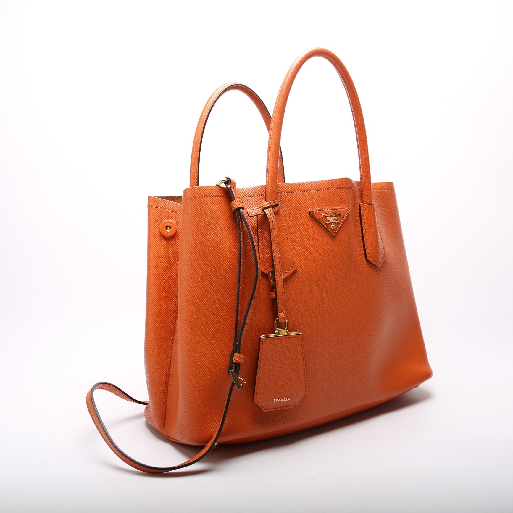 Prada Saffiano Cuir Double Medium Orange Bag