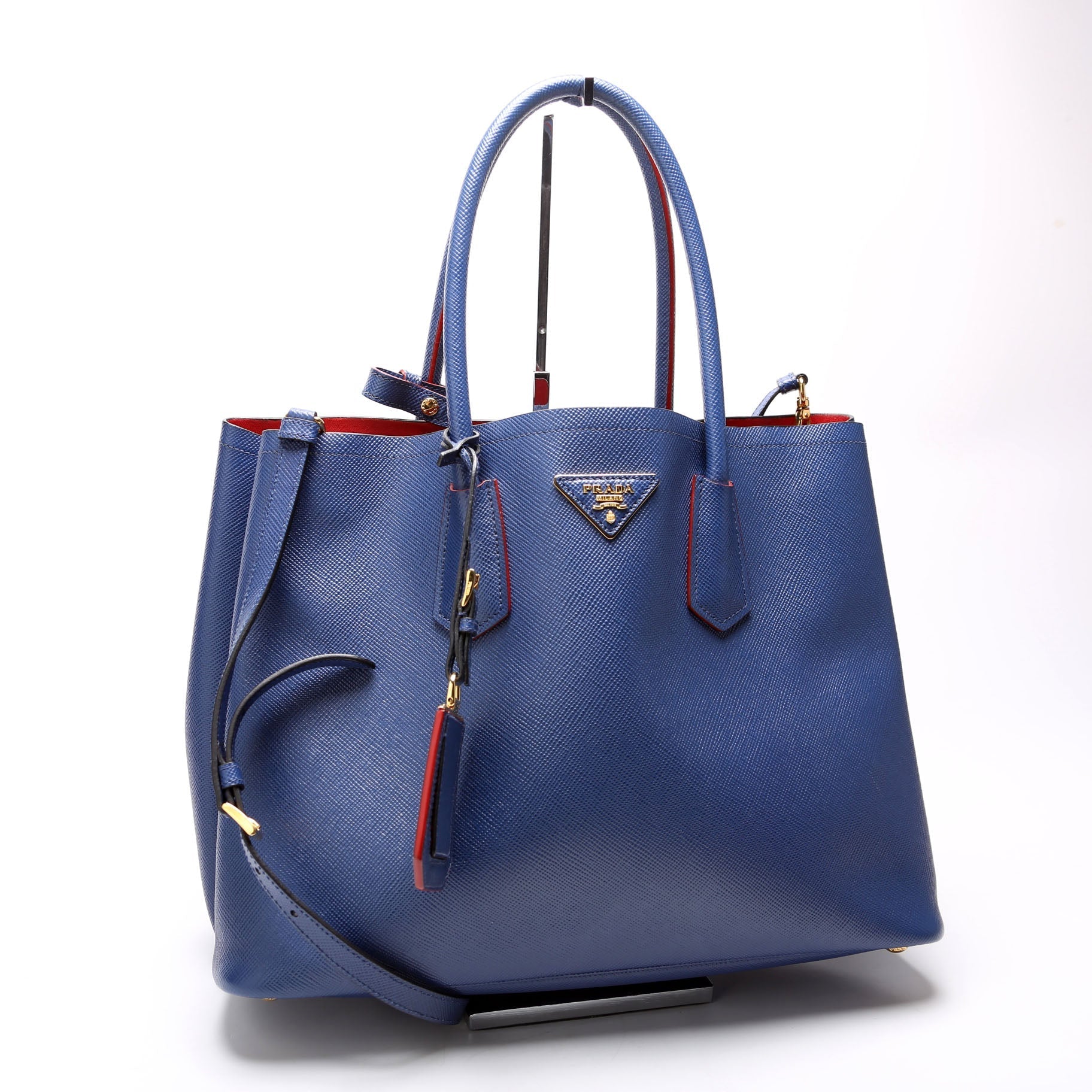 Prada Saffiano Cuir Double Large Blue Bag