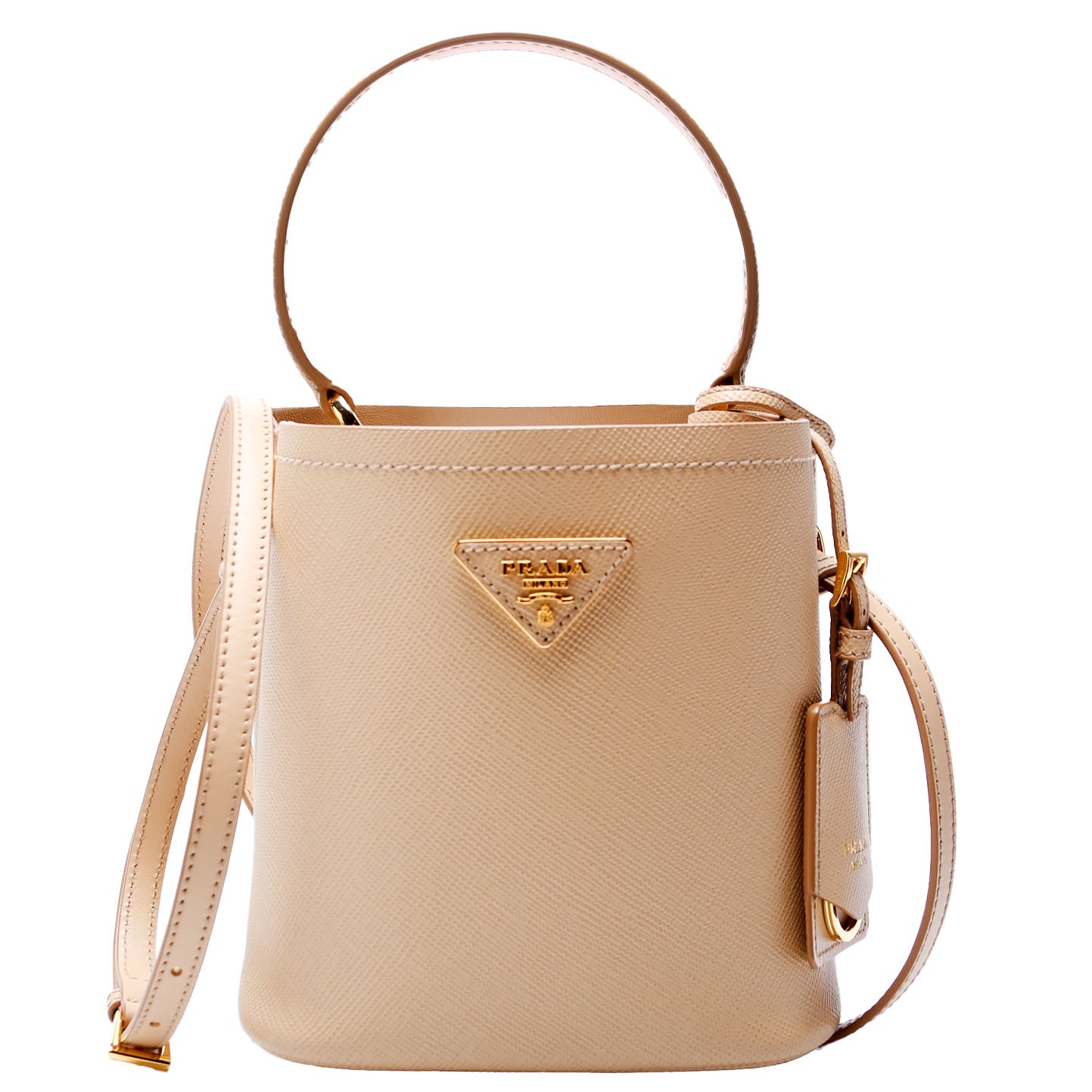 Prada Saffiano Cuir Small Panier Tan Bag