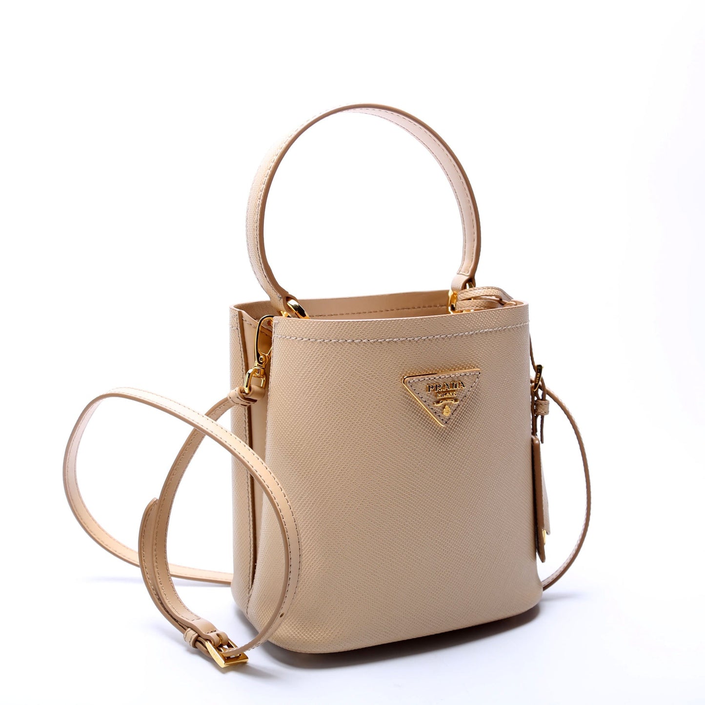 Prada Saffiano Cuir Small Panier Tan Bag