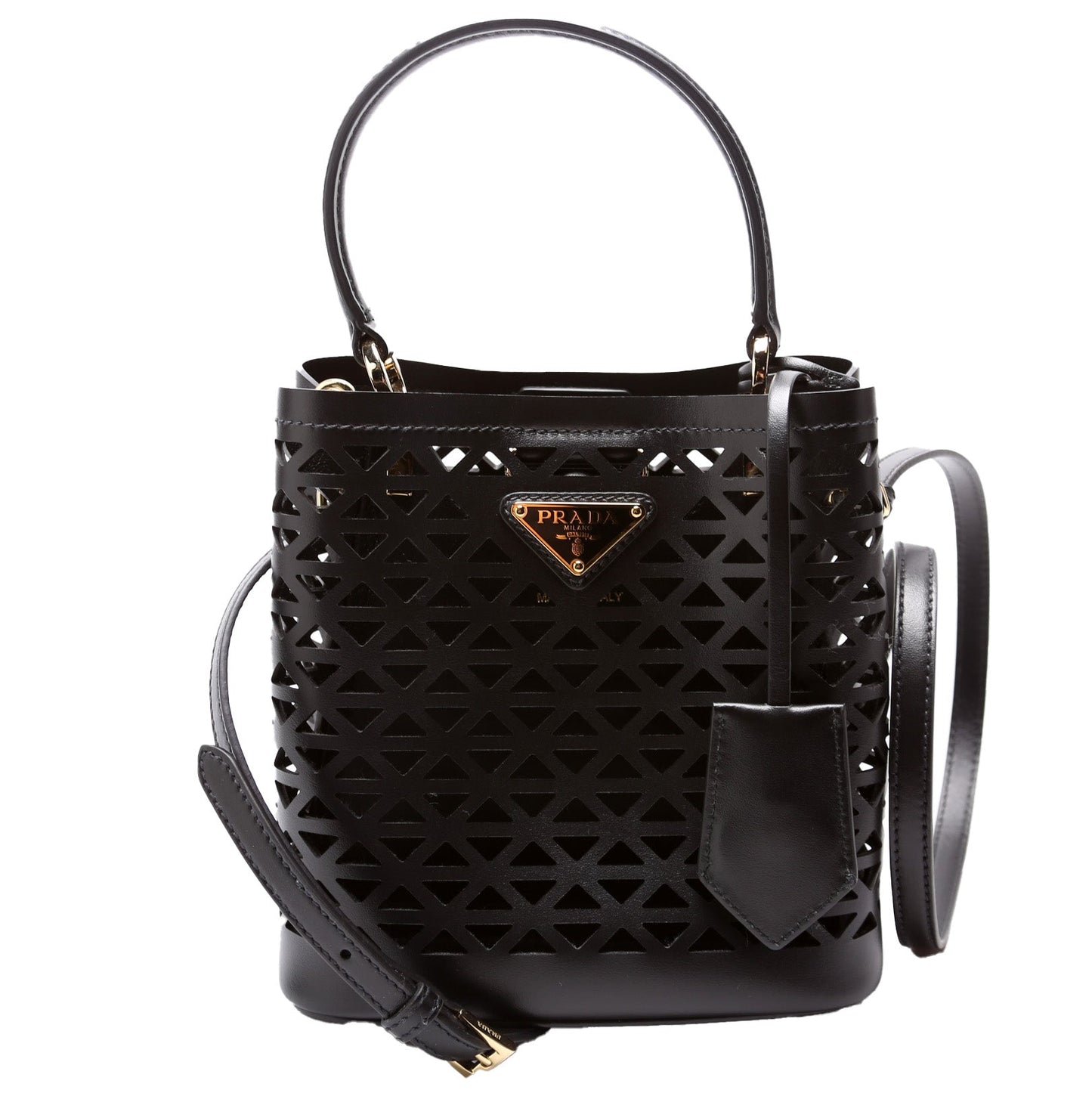 Prada Cut-Out Motif Leather Mini Panier Black Bag