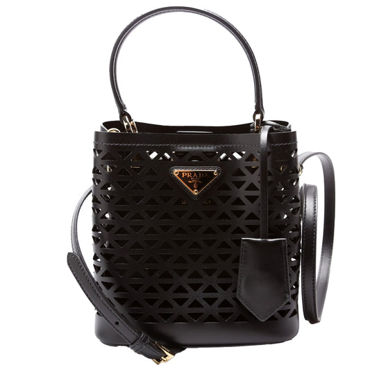 Prada Cut-Out Motif Leather Mini Panier Black Bag