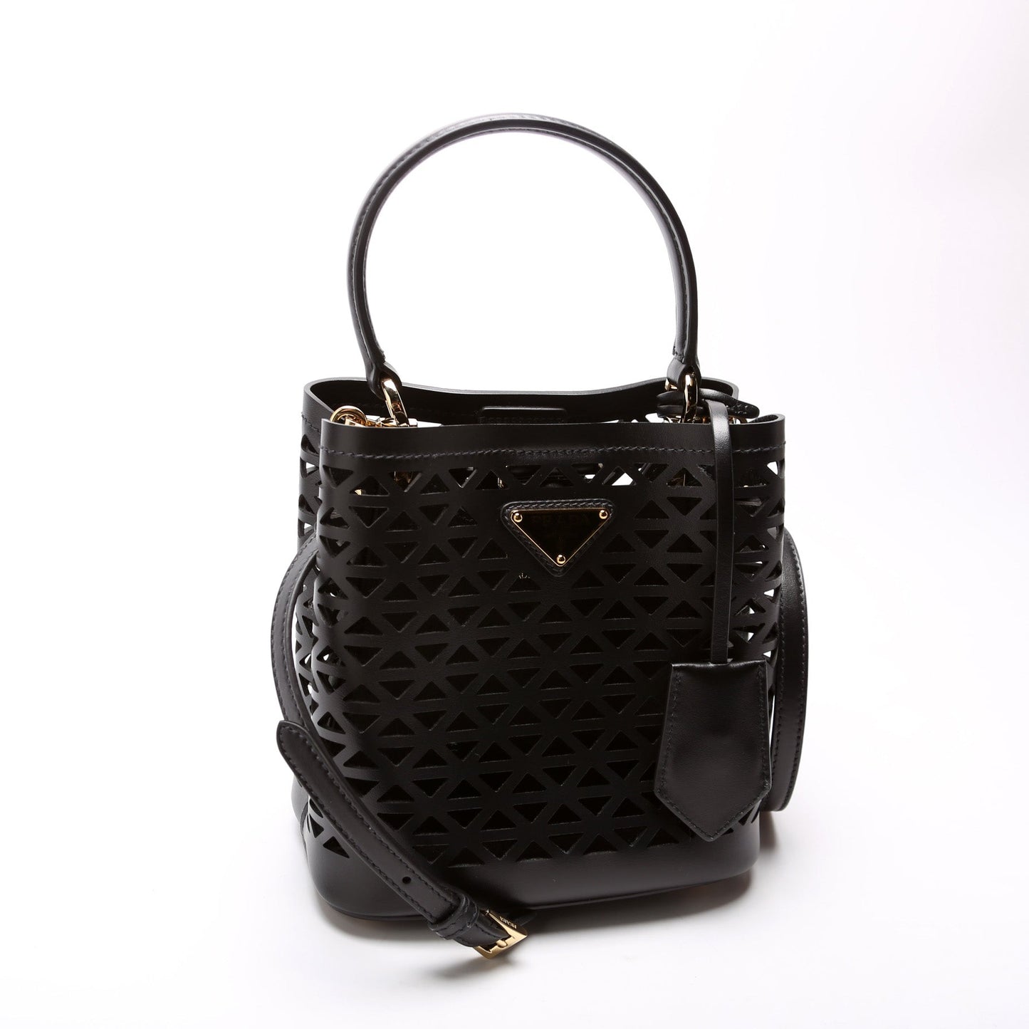 Prada Cut-Out Motif Leather Mini Panier Black Bag