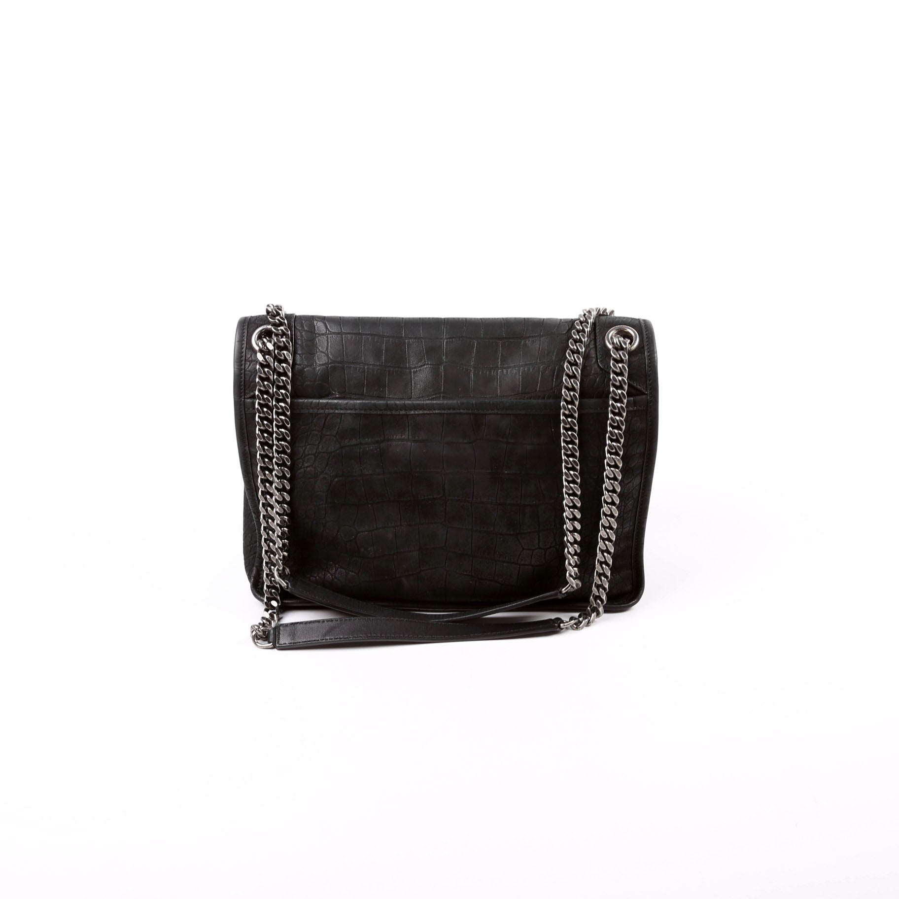 Saint Laurent 498894 Niki Medium Nubuck Croc Embossed Black Bag