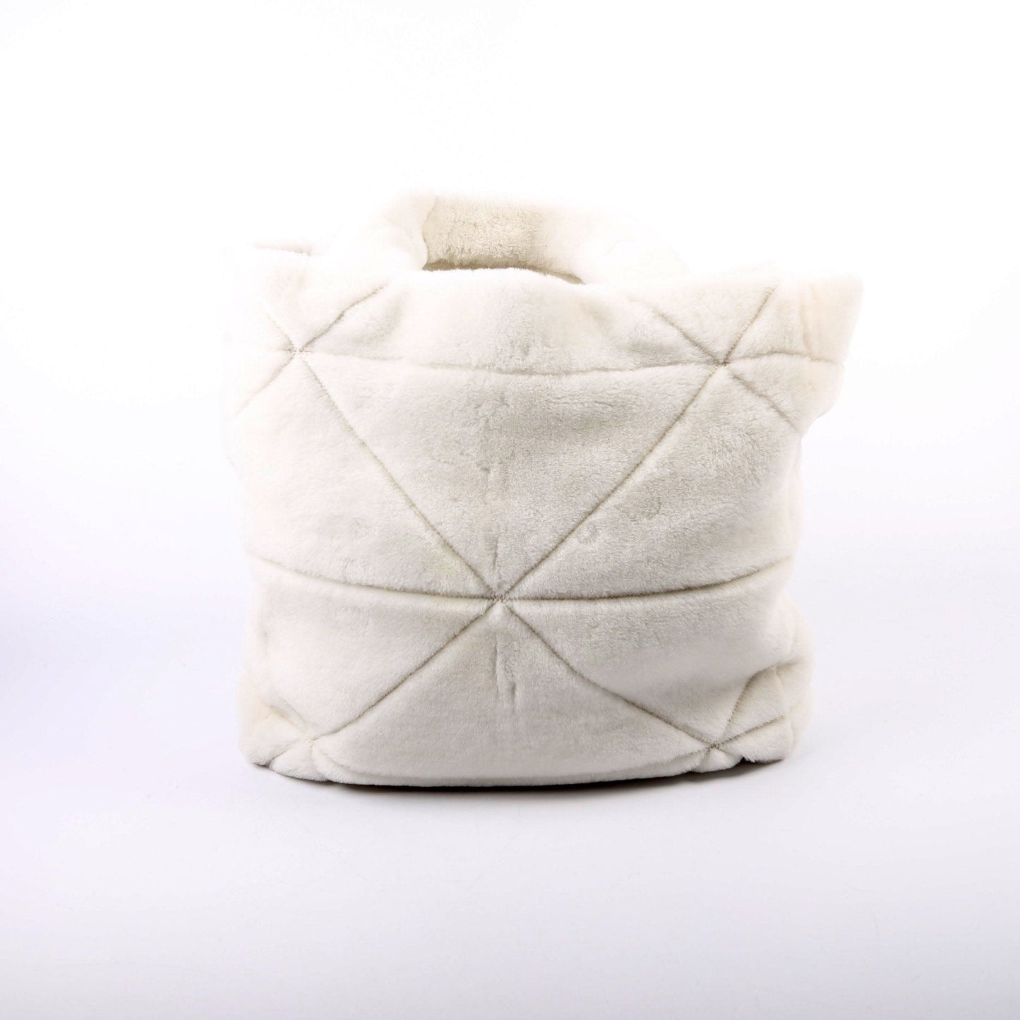 Prada Shearling Triangle Logo Tote White/Black Bag