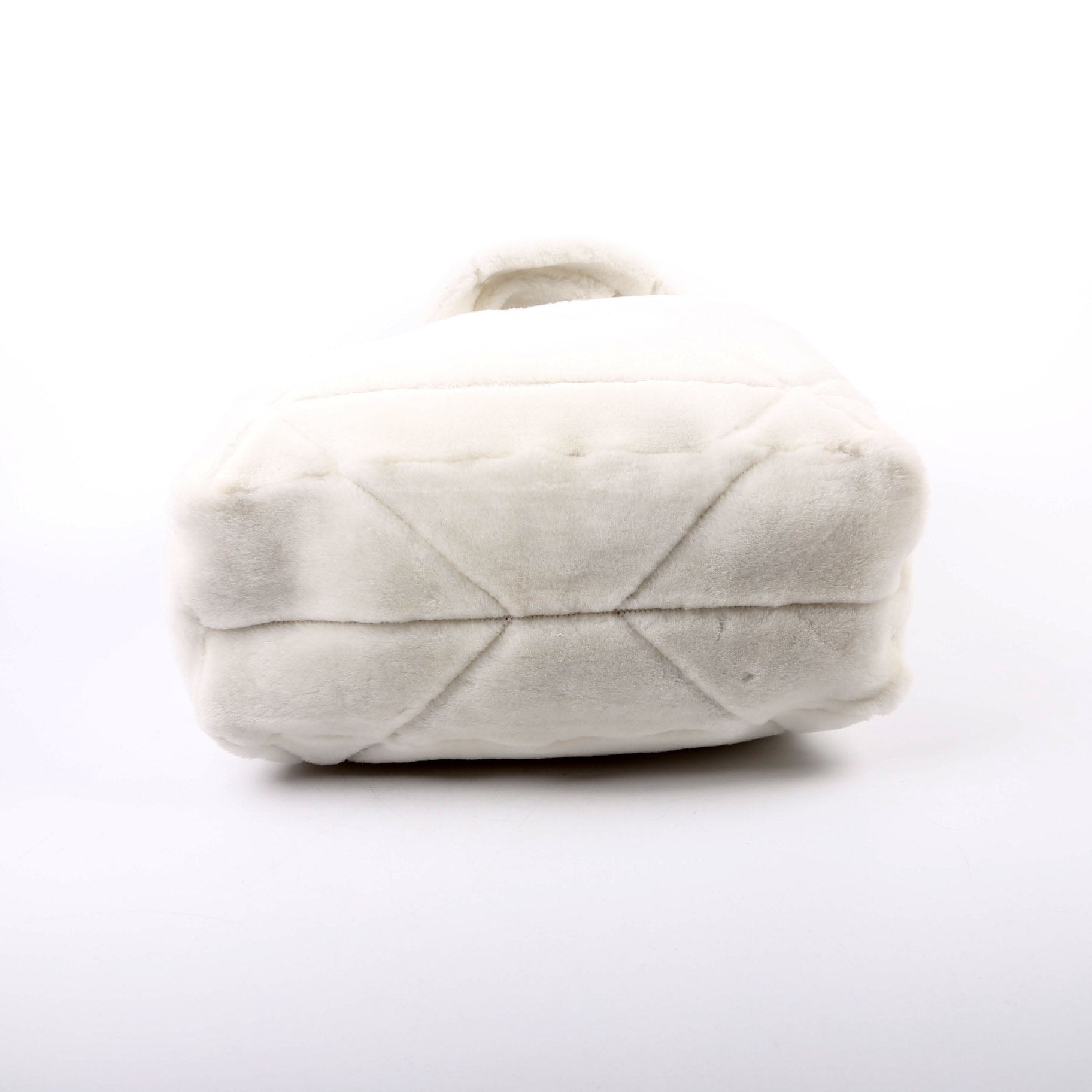 Prada Shearling Triangle Logo Tote White/Black Bag
