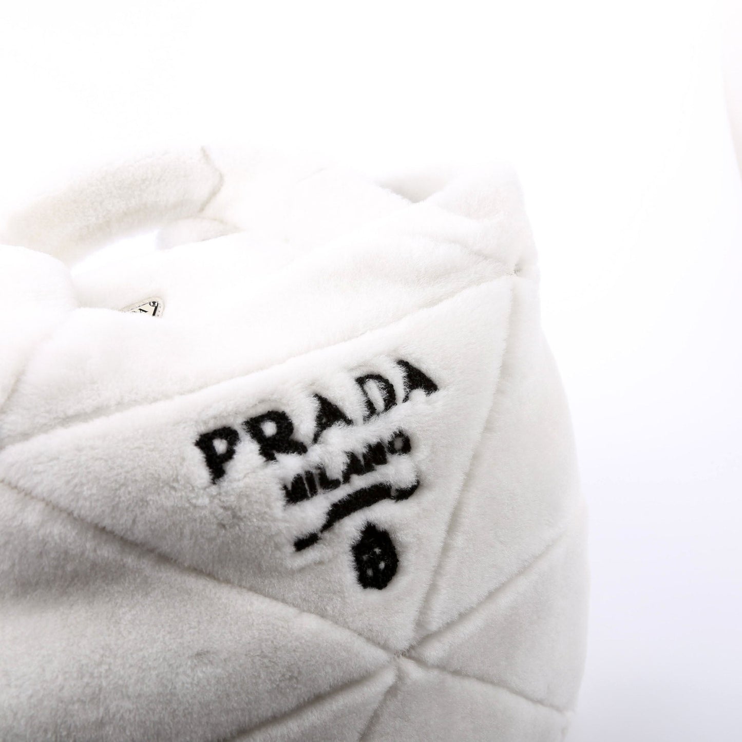 Prada Shearling Triangle Logo Tote White/Black Bag