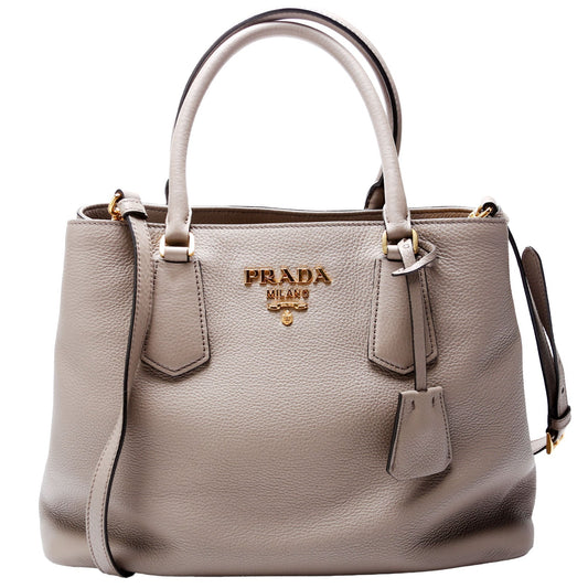 Prada Vitello Phenix Double Tote Taupe Bag