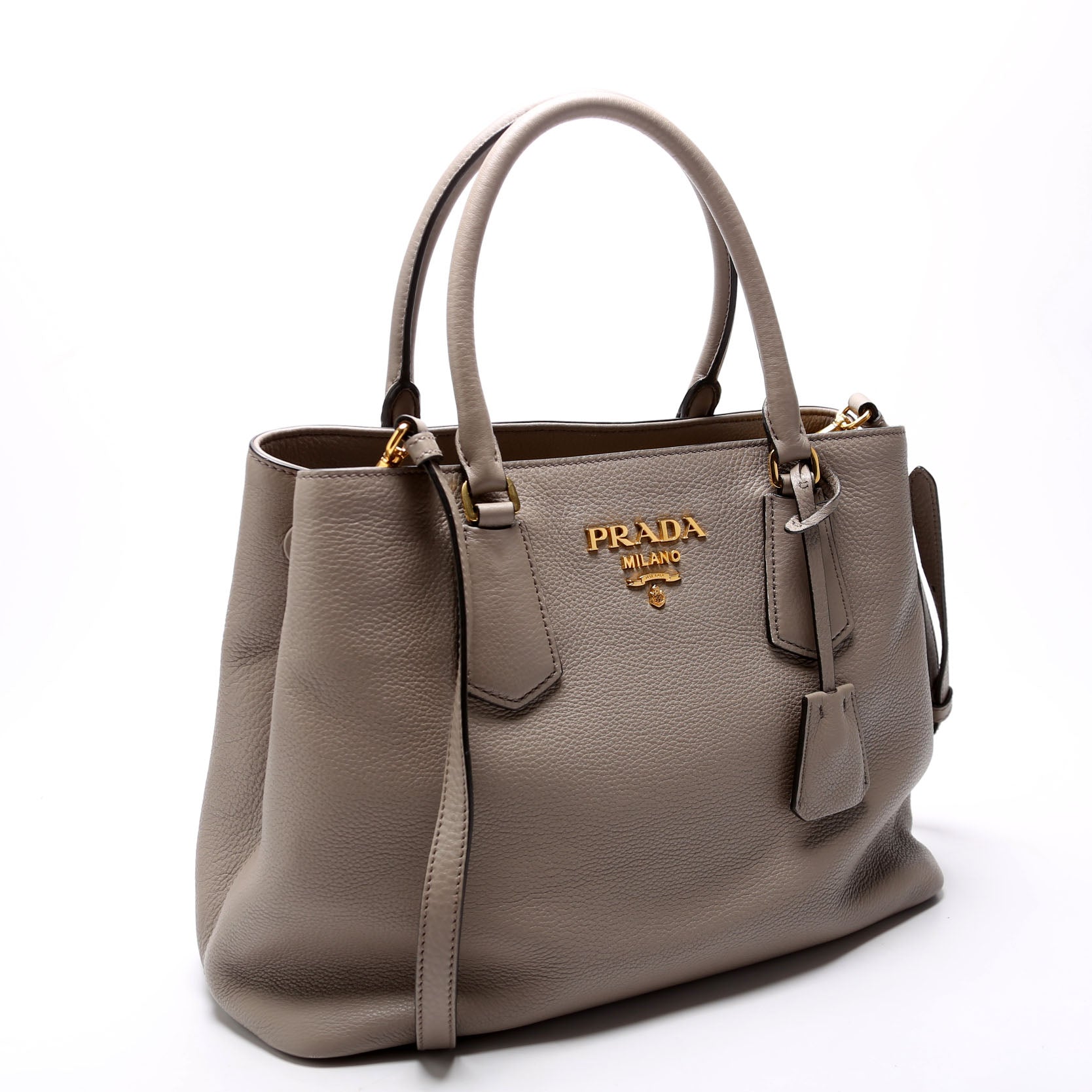 Prada Vitello Phenix Double Tote Taupe Bag