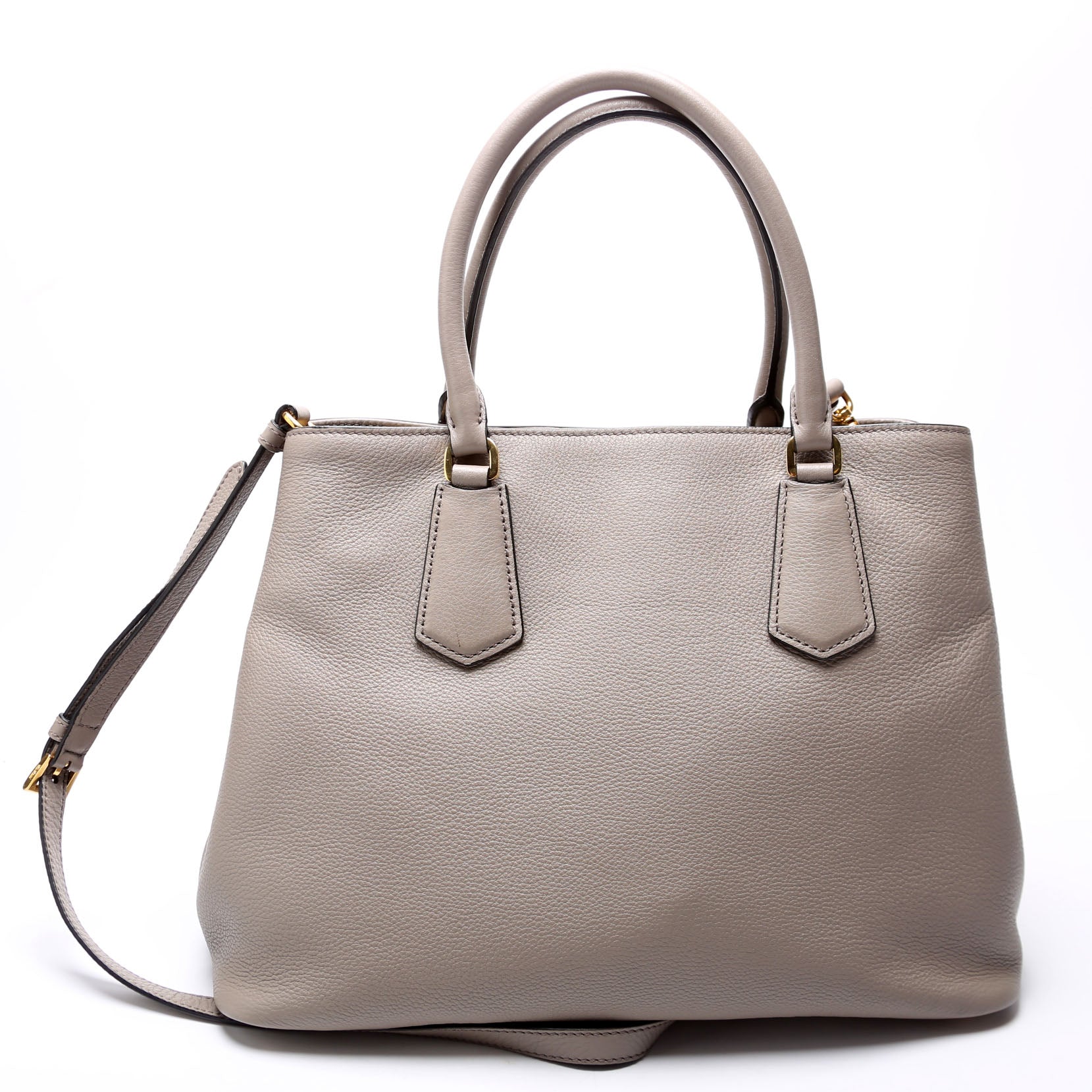 Prada Vitello Phenix Double Tote Taupe Bag