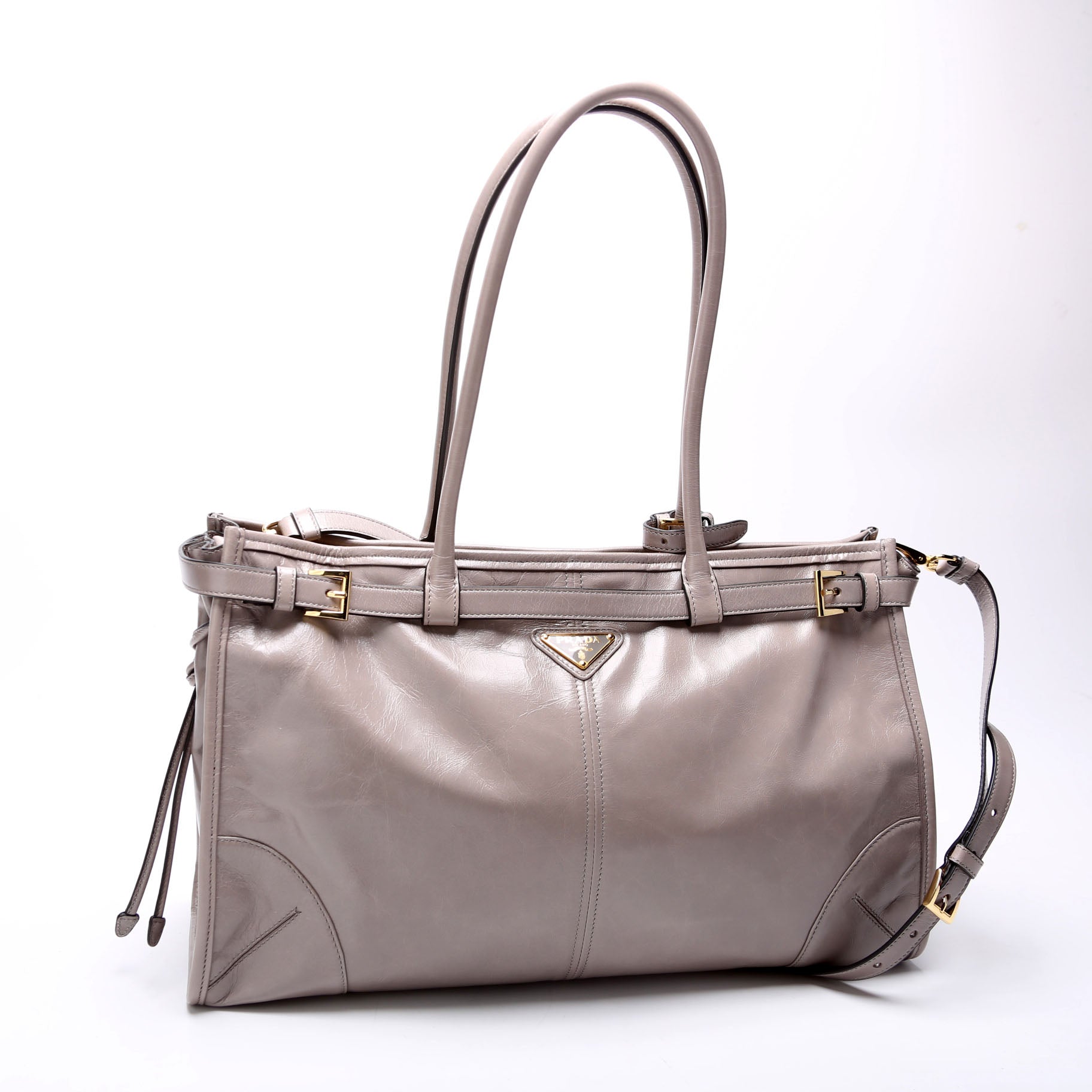 Prada Bonnie Large Calfskin Shoulder Taupe Bag