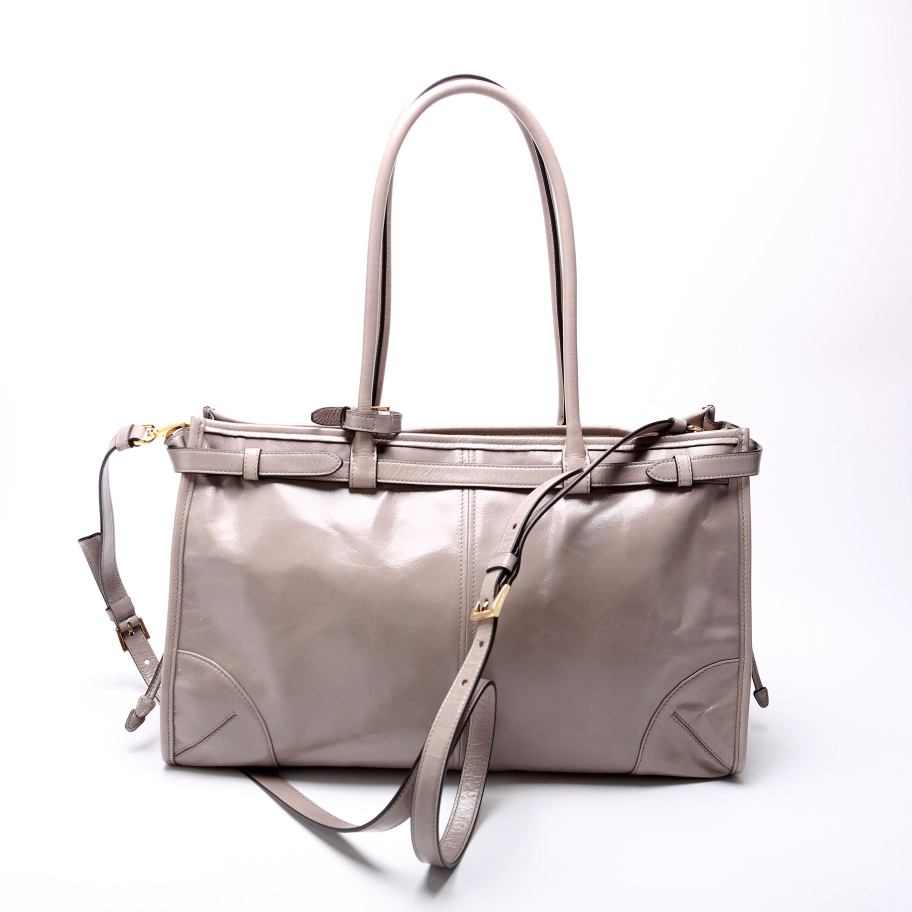Prada Bonnie Large Calfskin Shoulder Taupe Bag