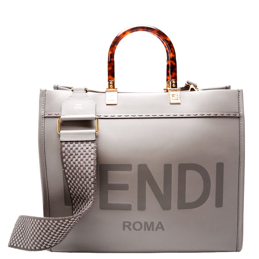 Fendi 8BH386 Sunshine Shopper Medium Leather Gray Bag