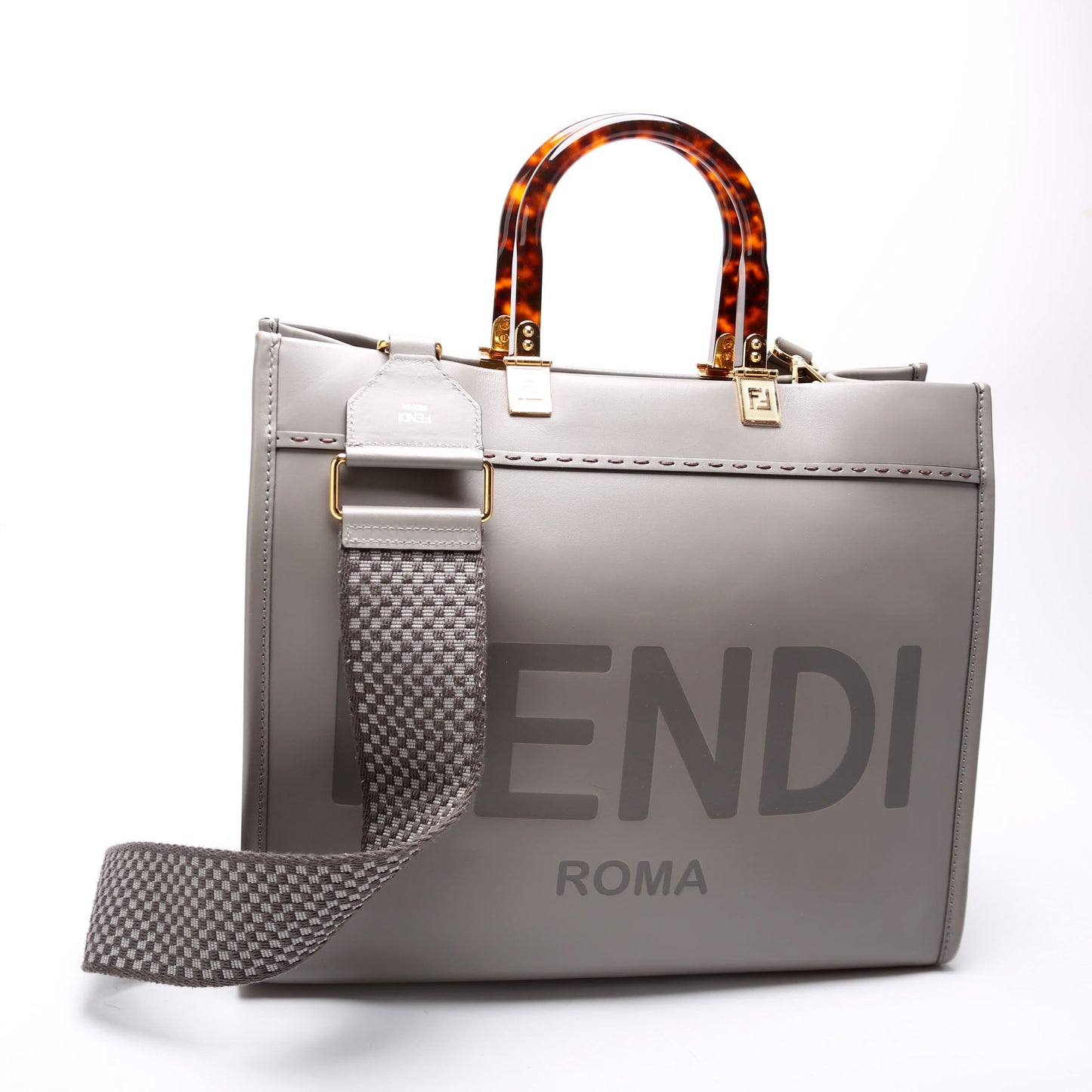Fendi 8BH386 Sunshine Shopper Medium Leather Gray Bag