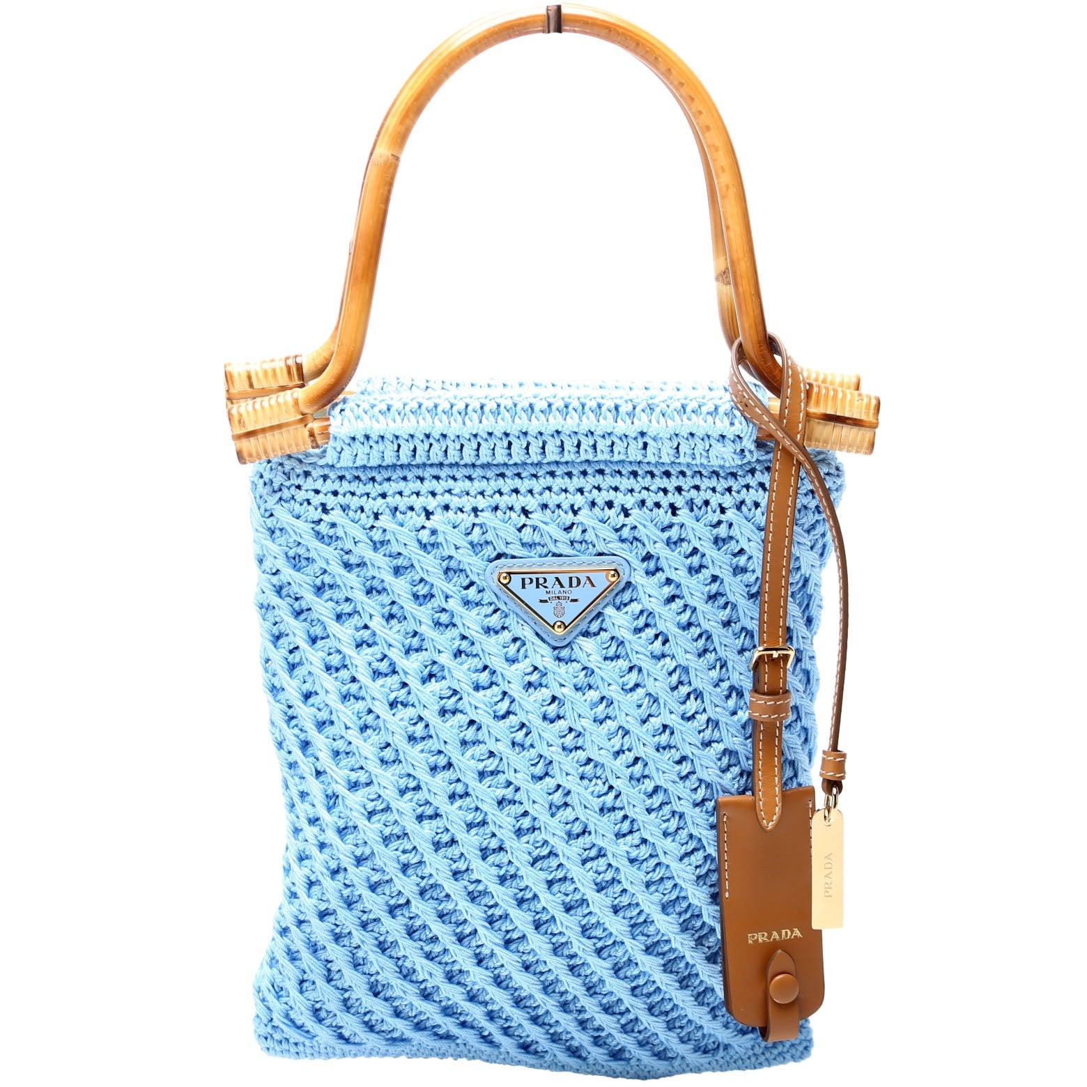 Prada Crochet Mini Bamboo Top Handle Blue Bag