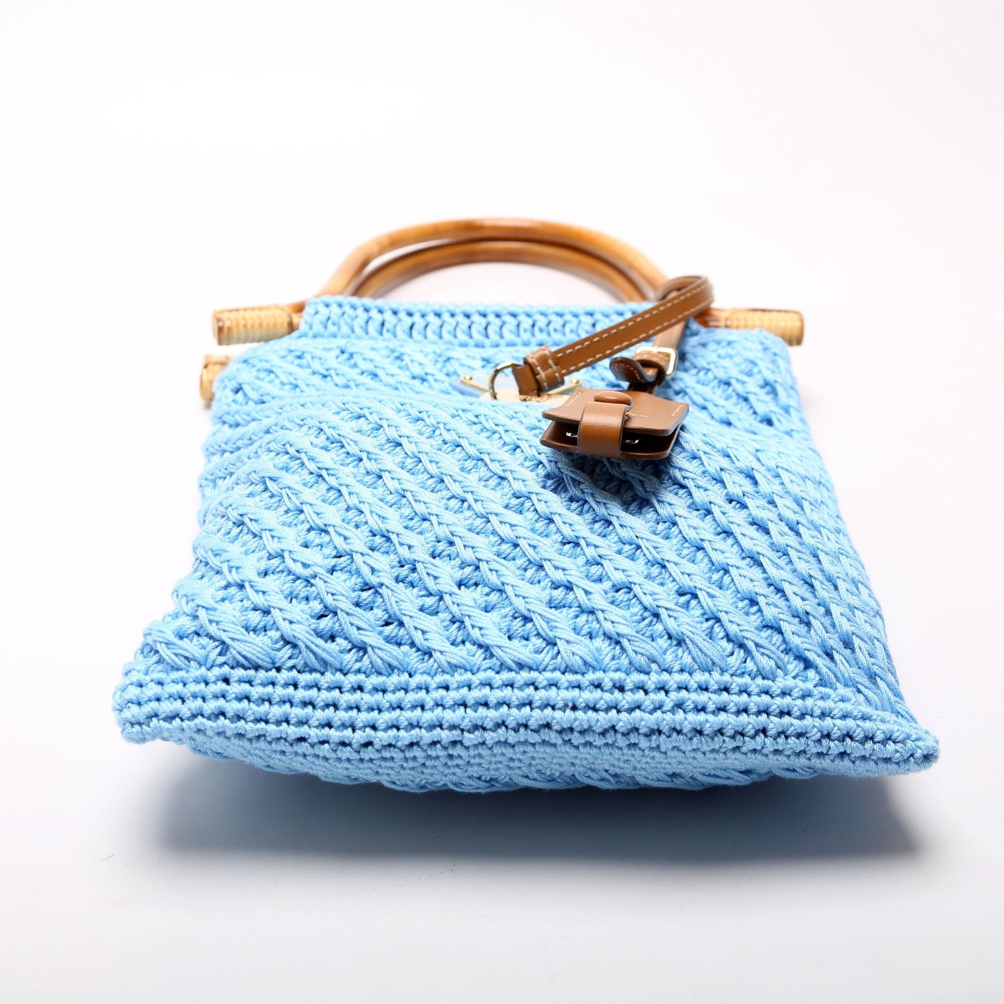 Prada Crochet Mini Bamboo Top Handle Blue Bag