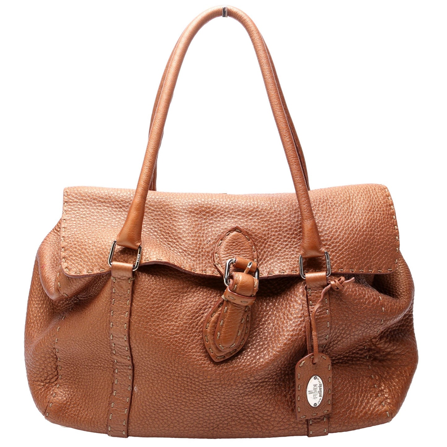 Fendi 8BR487 Linda Selleria Leather Medium Brown Bag