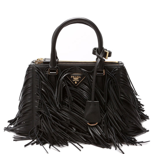 Prada Leather Fringe Galleria Small Black Bag