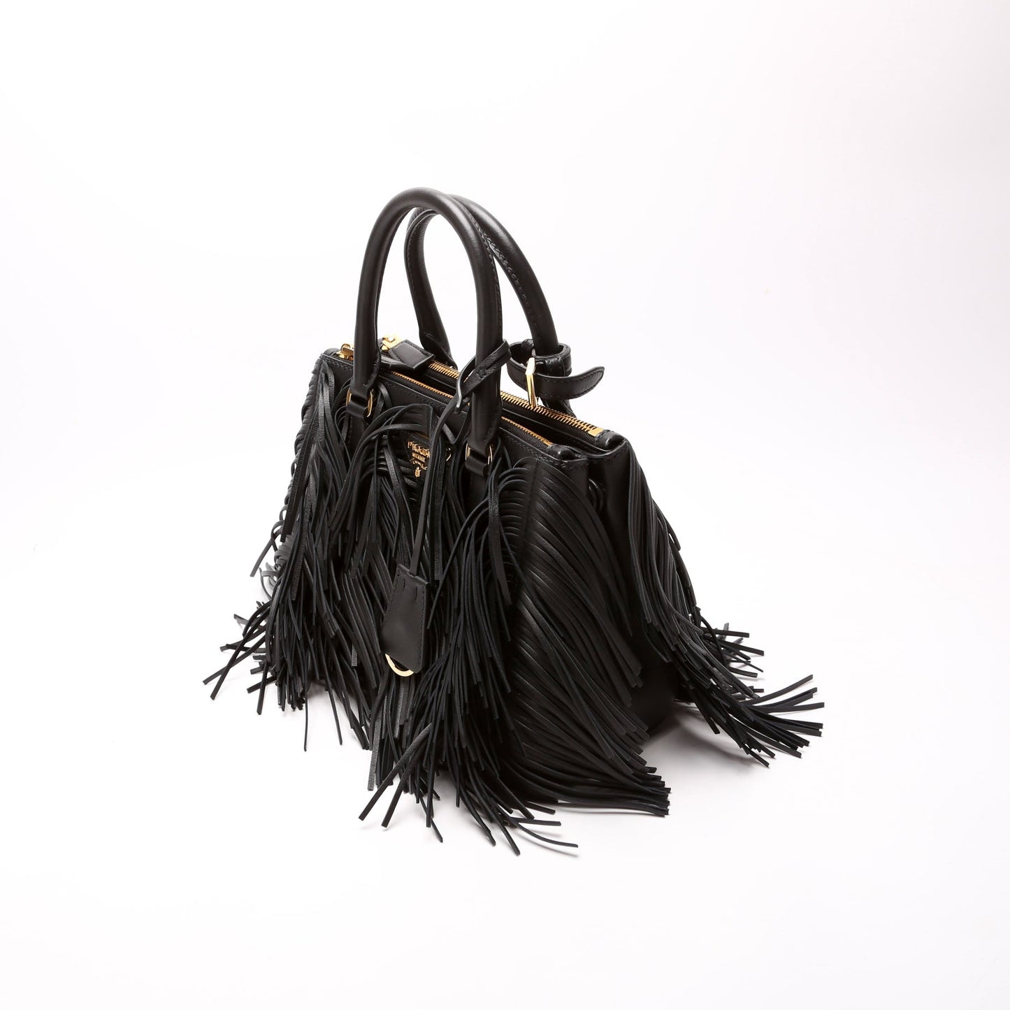 Prada Leather Fringe Galleria Small Black Bag