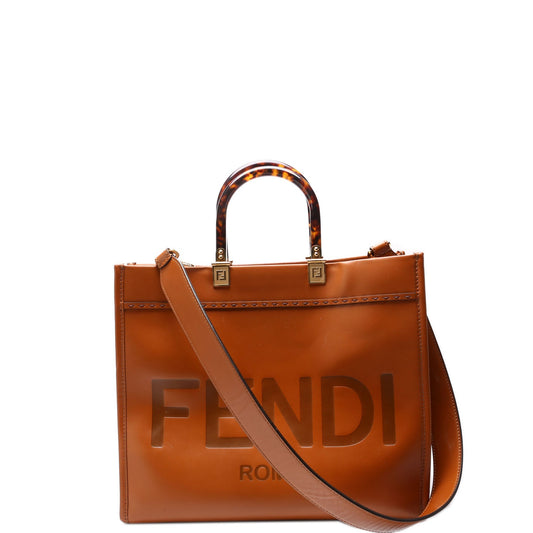 Fendi 8BH386 Sunshine Shopper Medium Leather Brown Bag