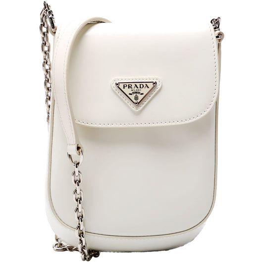 Prada Cleo Brushed Leather Mini Crossbody White Bag