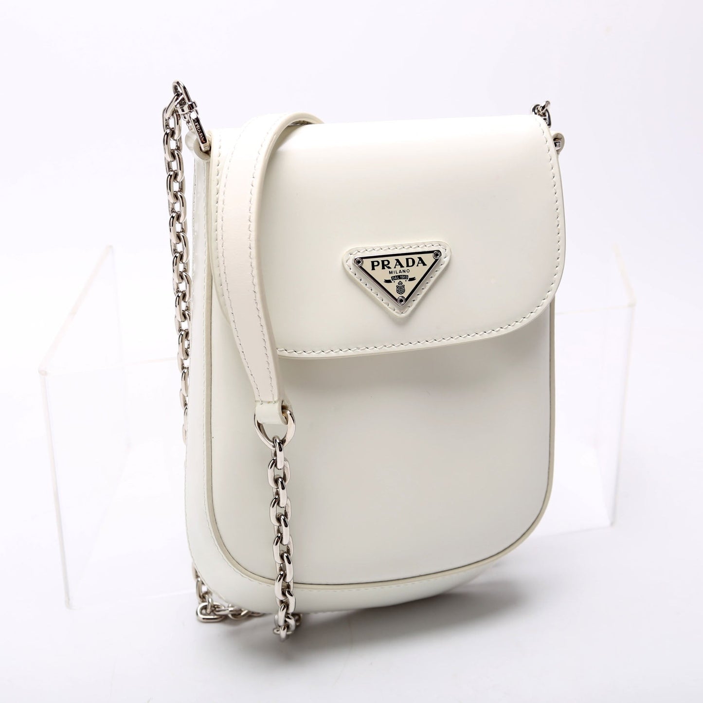 Prada Cleo Brushed Leather Mini Crossbody White Bag