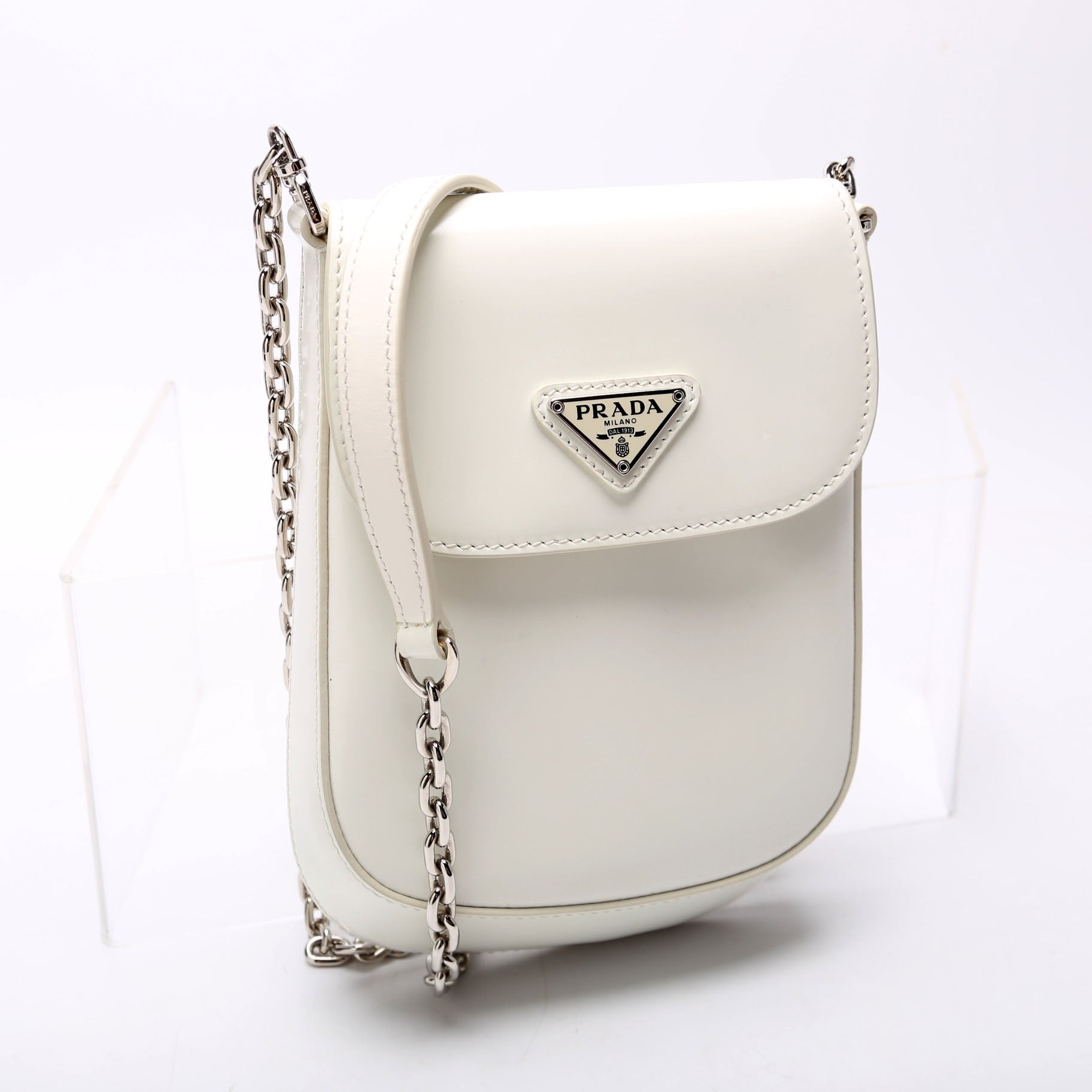 Prada Cleo Brushed Leather Mini Crossbody White Bag