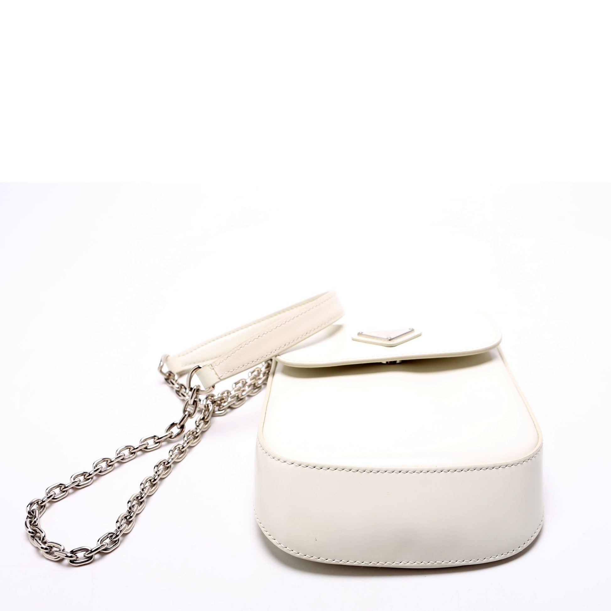 Prada Cleo Brushed Leather Mini Crossbody White Bag