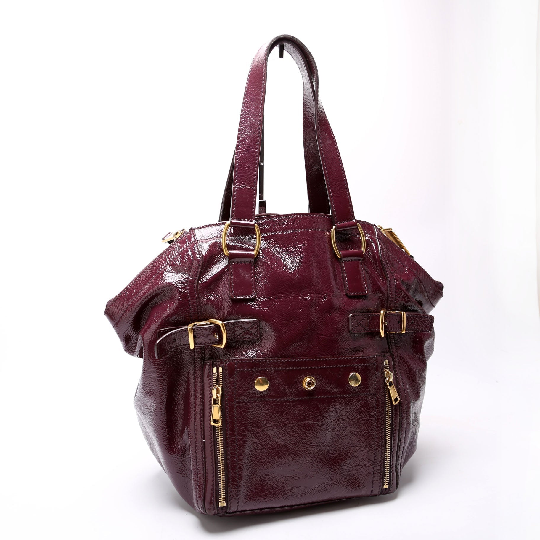 Saint Laurent 202649 Downtown Patent Leather Tote Purple Bag