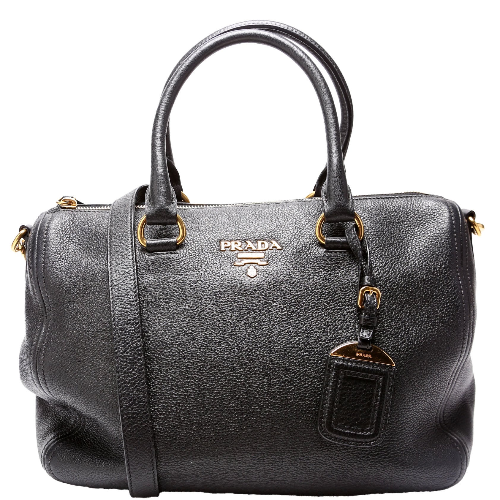 Prada Vitello Daino Phenix Boston Black Bag