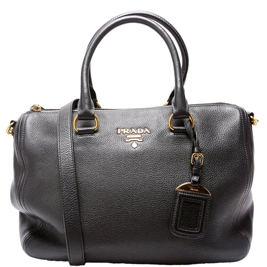 Prada Vitello Daino Phenix Boston Black Bag